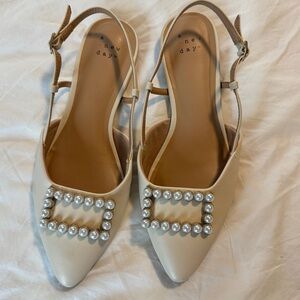 A New Day Women's Tan Slingback Heels with Pearl Detail